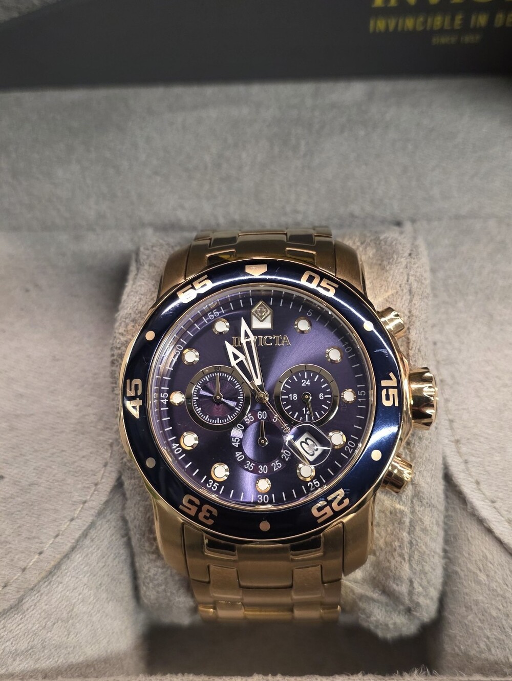 Invicta Men's Gold-Tone Chronograph Watch with Blue Dial